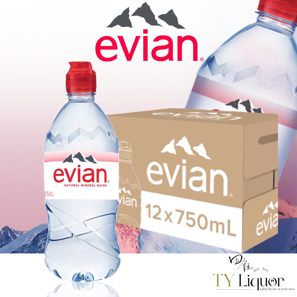 (2 Cartons) Evian Natural Mineral Water (Sports Cap), 12x750ml