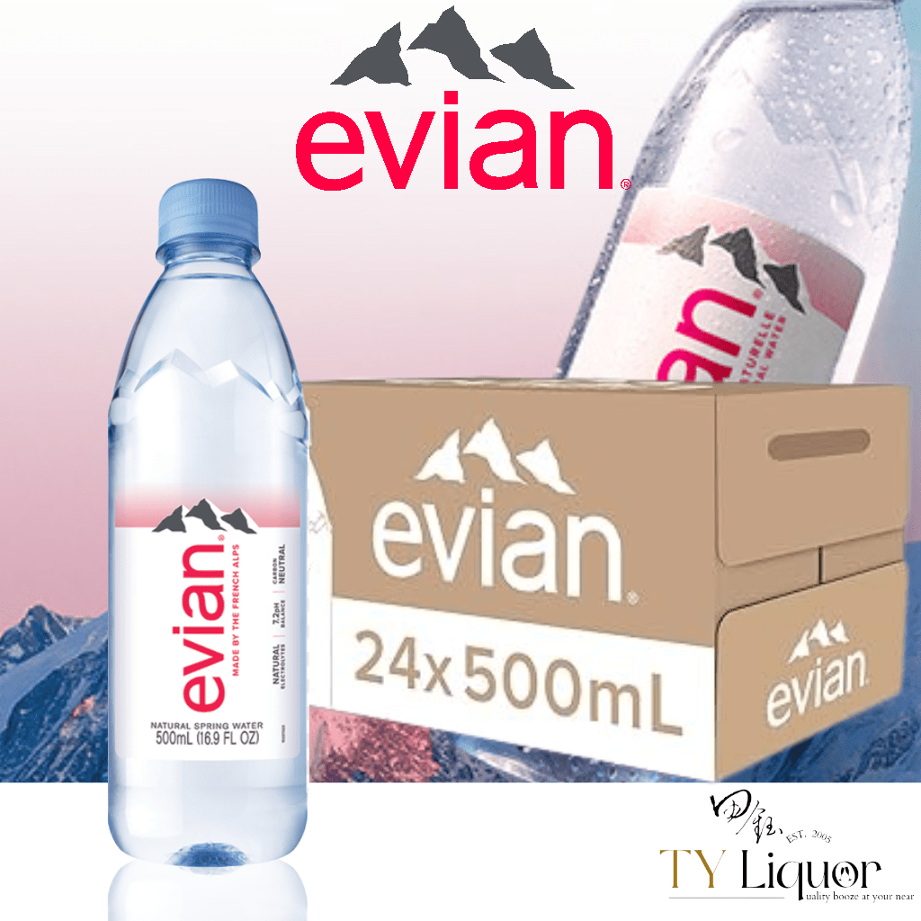 (2 Cartons) Evian Natural Mineral Water (Plastic), 24x500ml
