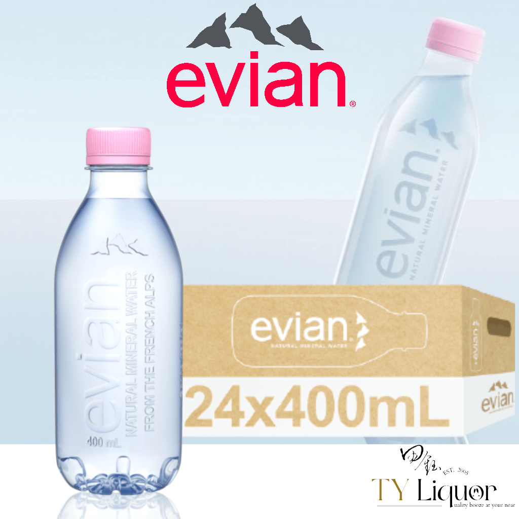 (2 Cartons) Evian Natural Mineral Water (Recycled Plastic), 24x400ml