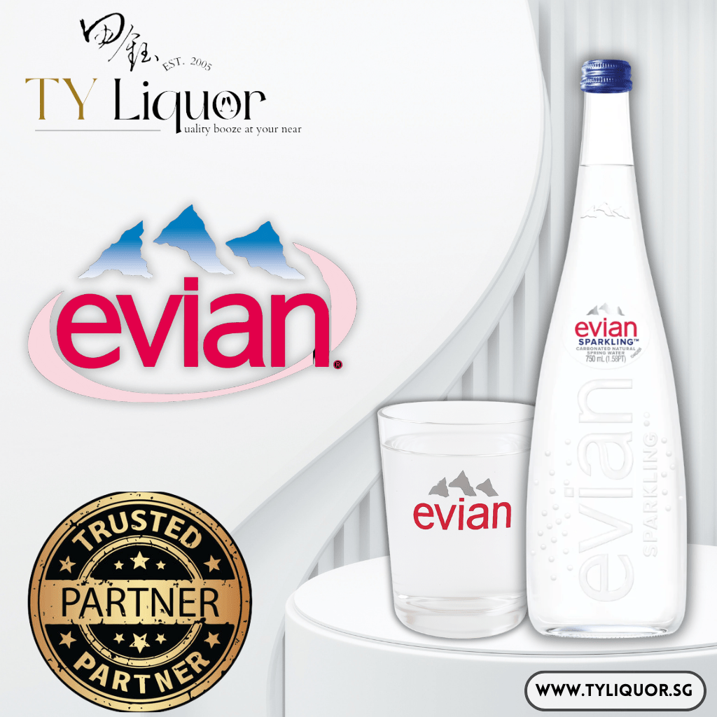 (2 Cartons) Evian Sparkling Natural Mineral Water (Glass), 24x750ml
